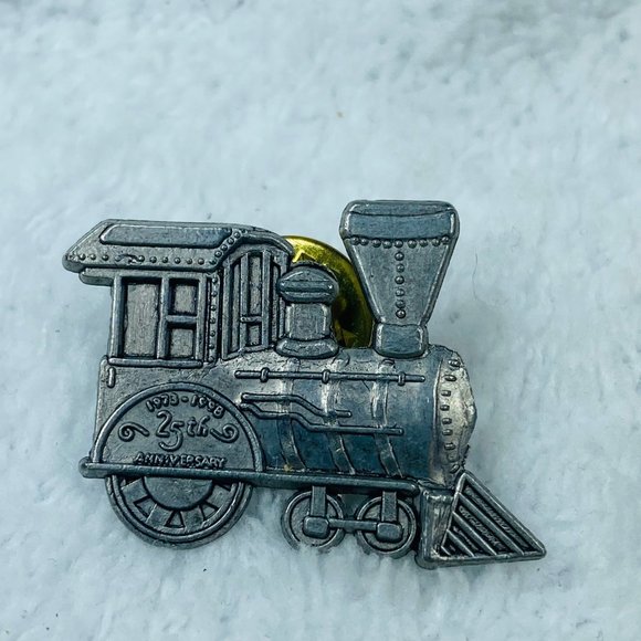 1998 HMK Train 25th Anniversary Tie Tack Pin Pewter Silver Color Steam Engine - Picture 14 of 16